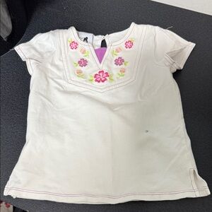 Embroidered Kids Tee - Cream and Pink vintage